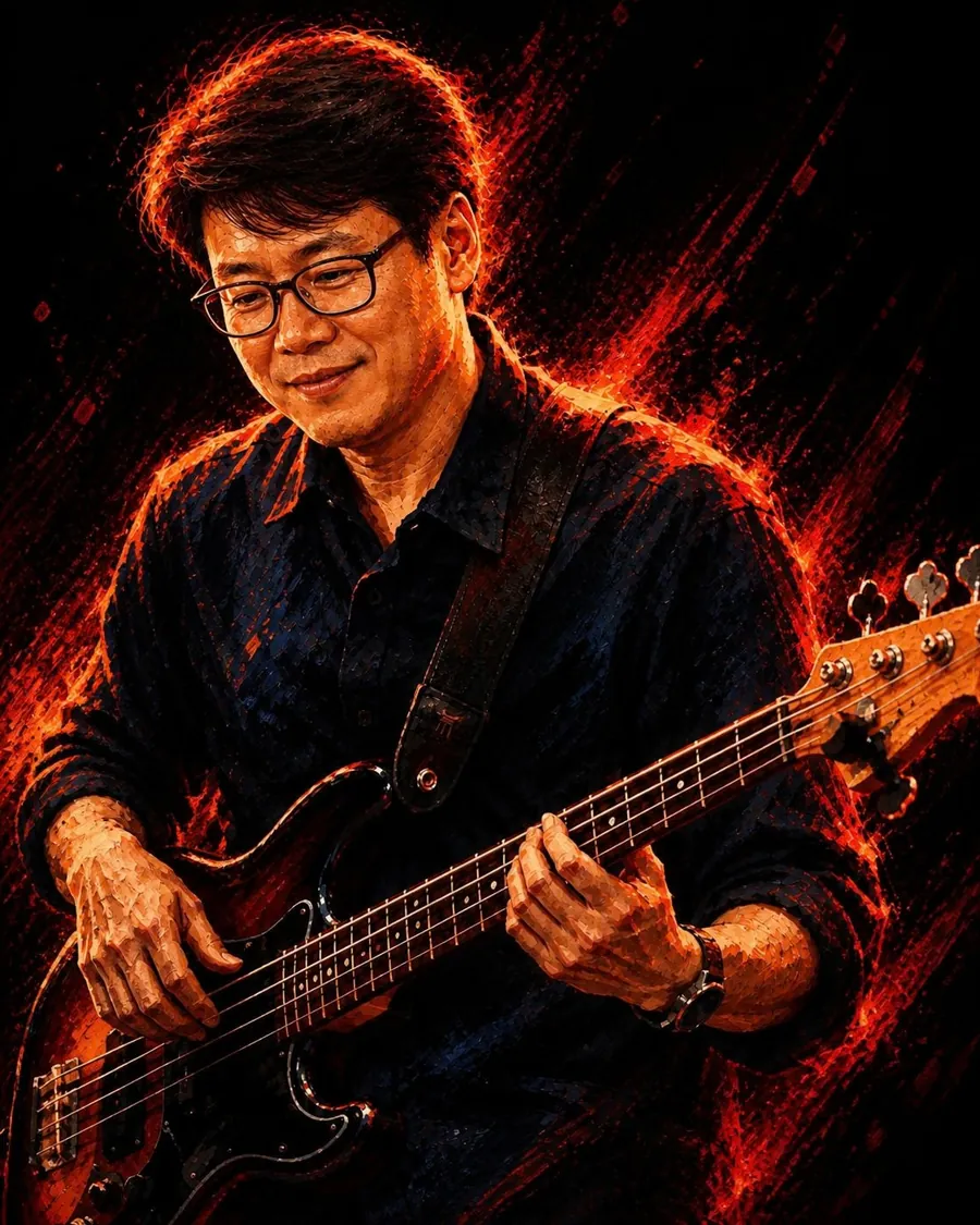김호석의 베이스 연주를 그린 일러스트